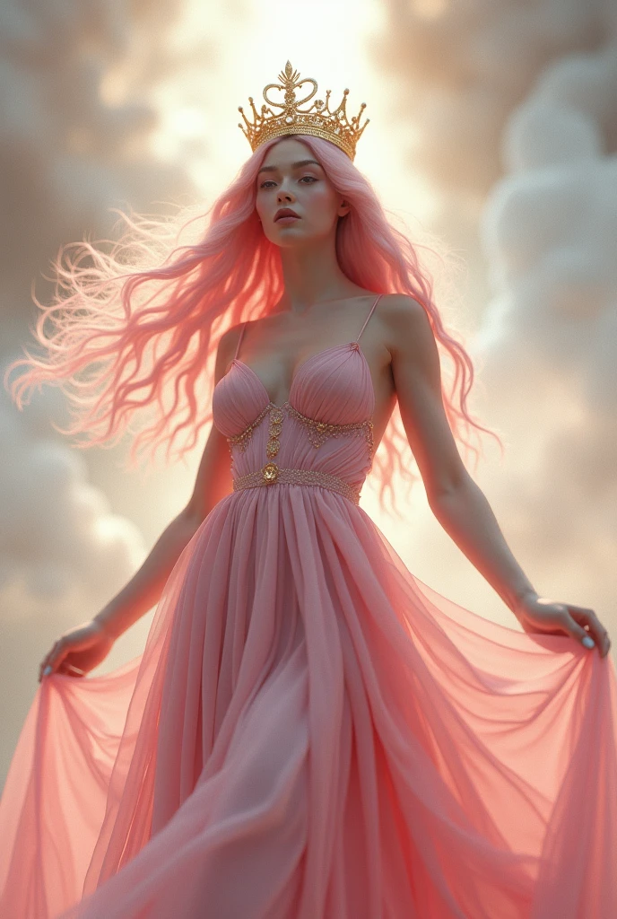(masterpiece,Distinguished Quality,Mirror-like,Cinematic Experience,insanely detailed,absurdres),8k,wallpaper,(Ray Tracing),1 female,,Beautiful Shii Women,(God the Lady of Light is floating in the air:2.0),(front:2.0),(A body with a light pink dress:2.0),BREAK(pink Hair,a gold crown:2.0),(White skin,pink lips:2.0),Portrait of a goddess,(god々Shii:2.0),(fantasy digital art:2.0),(Upper body close-up:2.0),(super sexy:2.0),(Diffuse reflection of light:2.0),BREAK(The background is the beautiful Aurora:2.0),(Beautiful face,Detailed face,Beautiful skin texture:1.3,Beautiful Hair),(Detailed hands:2.0),(Beautiful hands:2.0)
