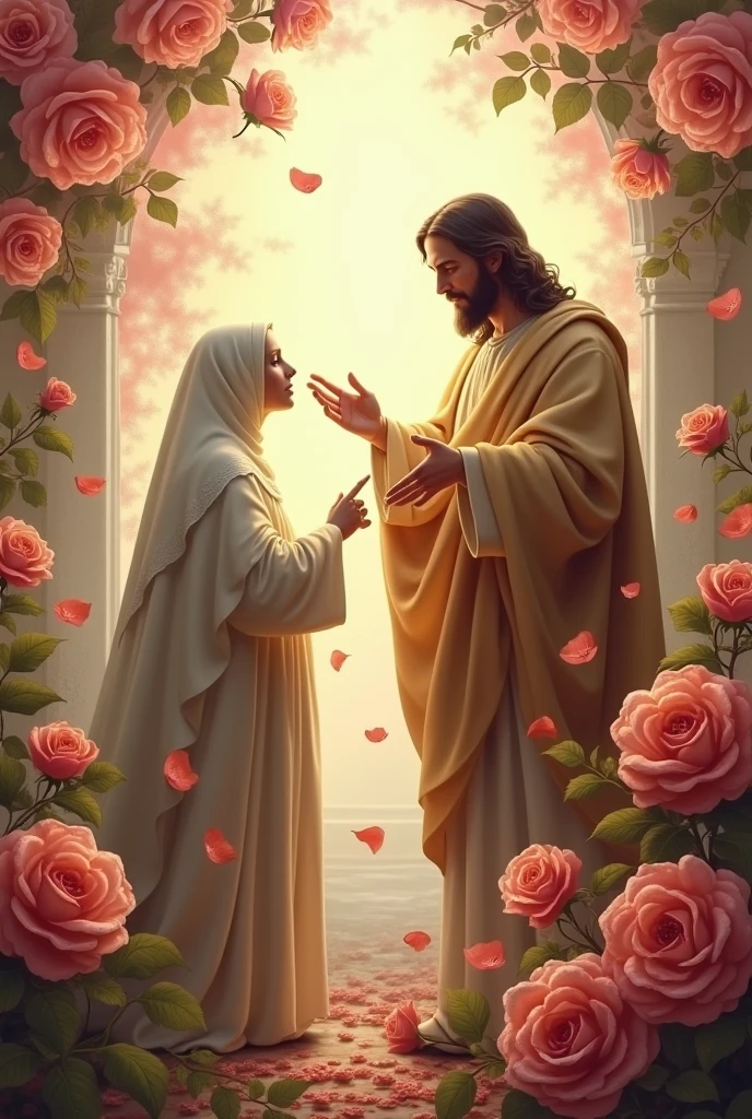 create image of saint rita of cassia,Jesus and many roses 