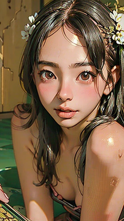 ,Pool opening、Twin-tailed、、Gravure Pose、Wet hair、undergarment