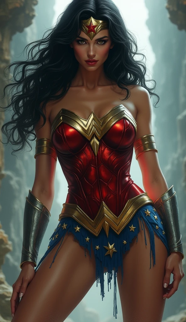 Very beautiful Wonder Woman, whole body, Naughty pose, Leg spread, Crouch