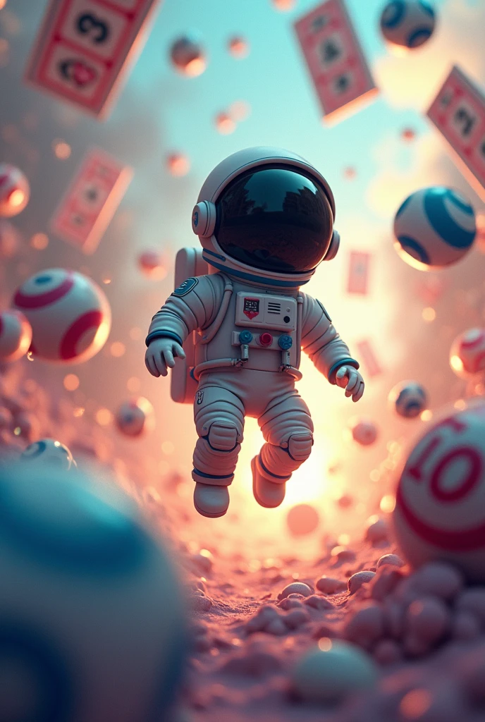 Animated faceless astronaut with bingo chips and boards