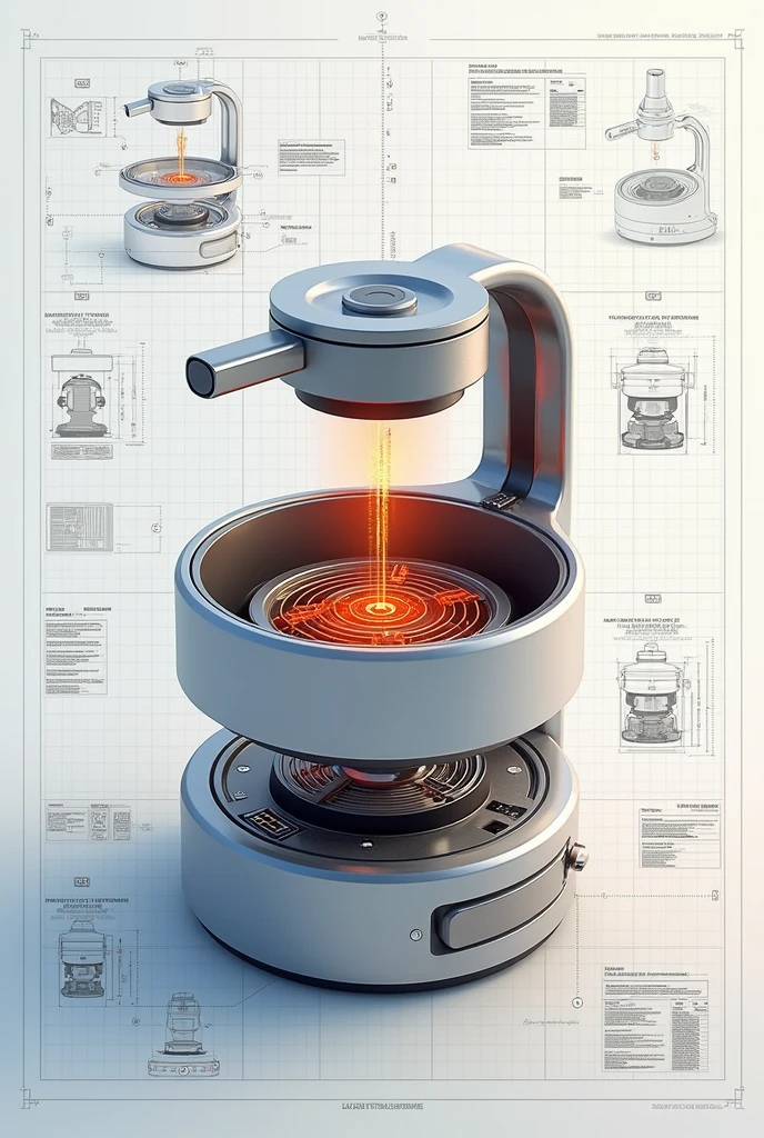 Lithium ion powered self heating pot blue print structural design