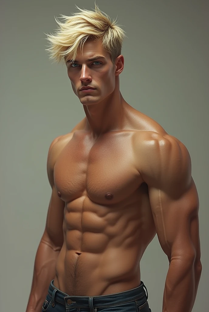 Blonde messy hair, strong nose, blue eyes, chiselled jawline, towering height, physic (lean and athletic,broad shoulders) so gorgeous guy.