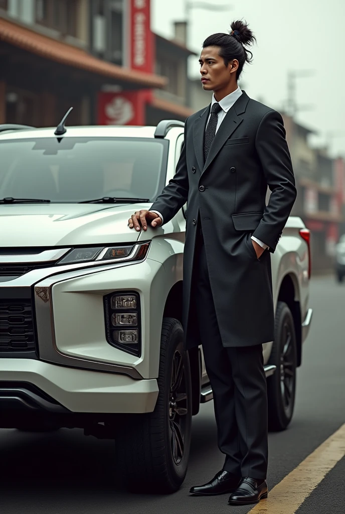 L200 TRITON MODEL CAR WITH A TALL RICH DRIVER WITH SAMURAI MODEL HAIR.