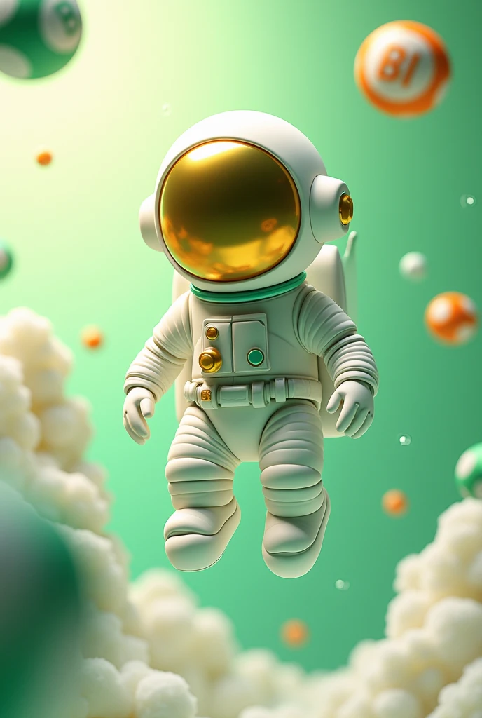 White green and gold animated faceless astronaut with bingo chips and boards 