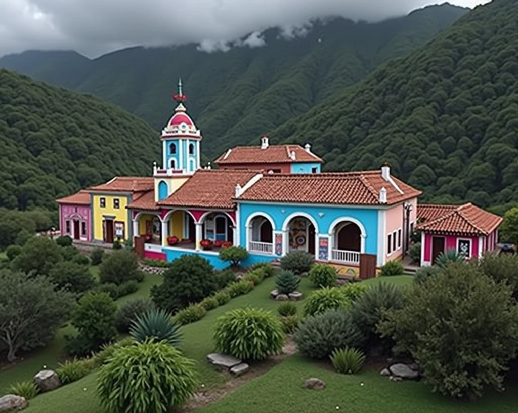 Recreate this village with bright and vivid colors. Get inspired by the towns of Merida Venezuela.