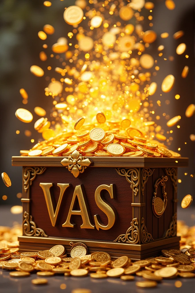gold coins jumping out of a Chest with VAS written on the front on the Chest