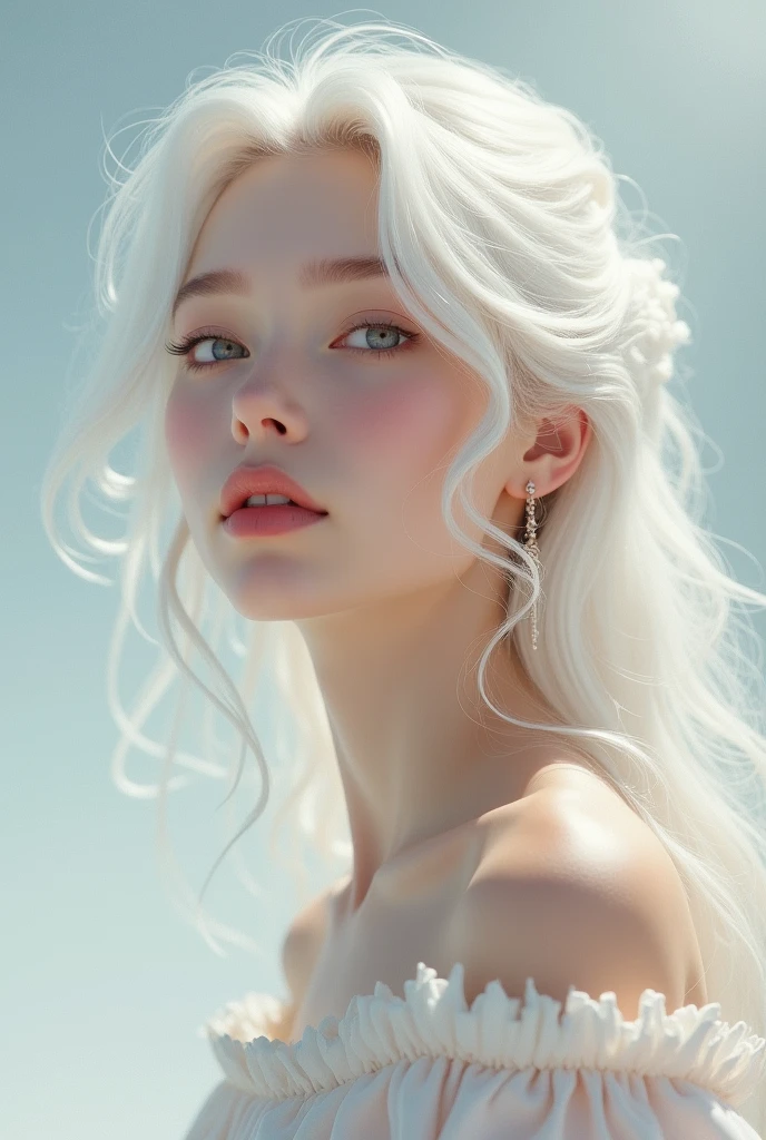 Woman beautiful cute face soft white hair