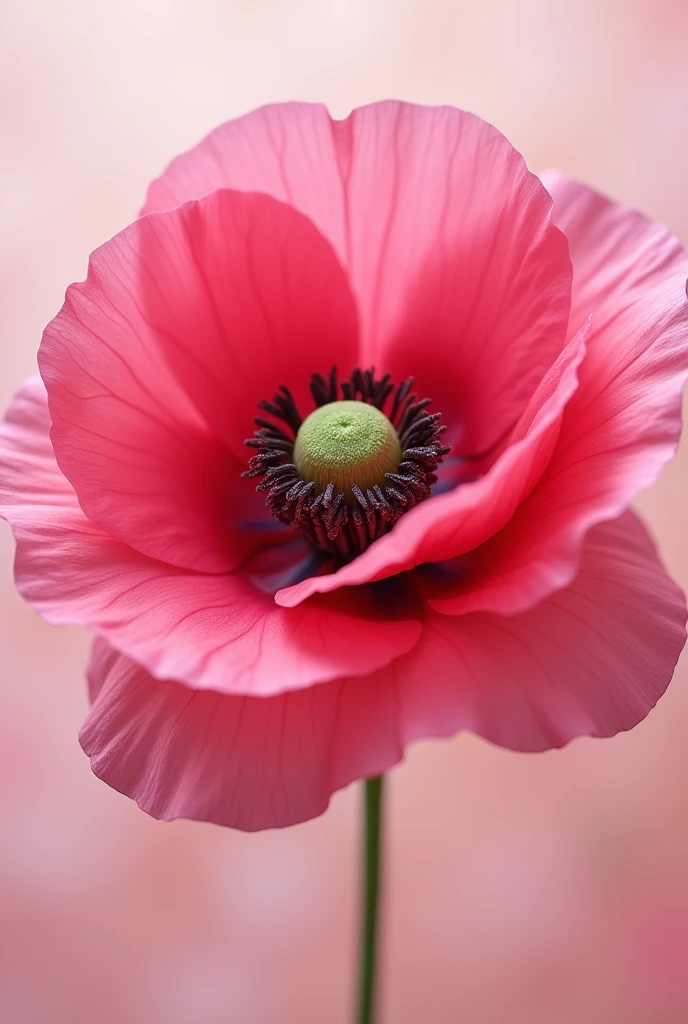 makeup brush fused in the middle of a pink poppy flower