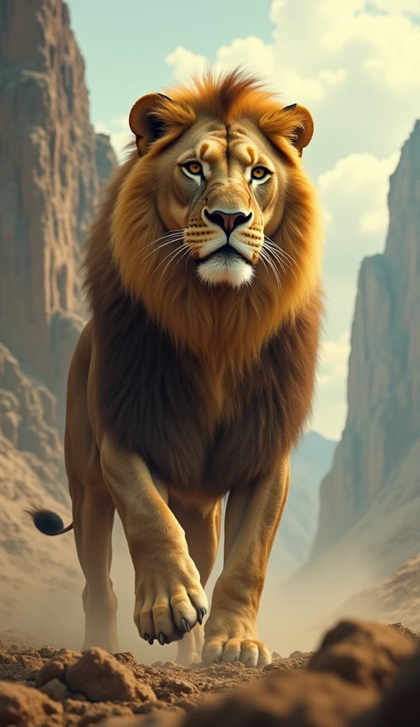 Stunning Lion of Judah, photo in 8k, in action, cinematic.