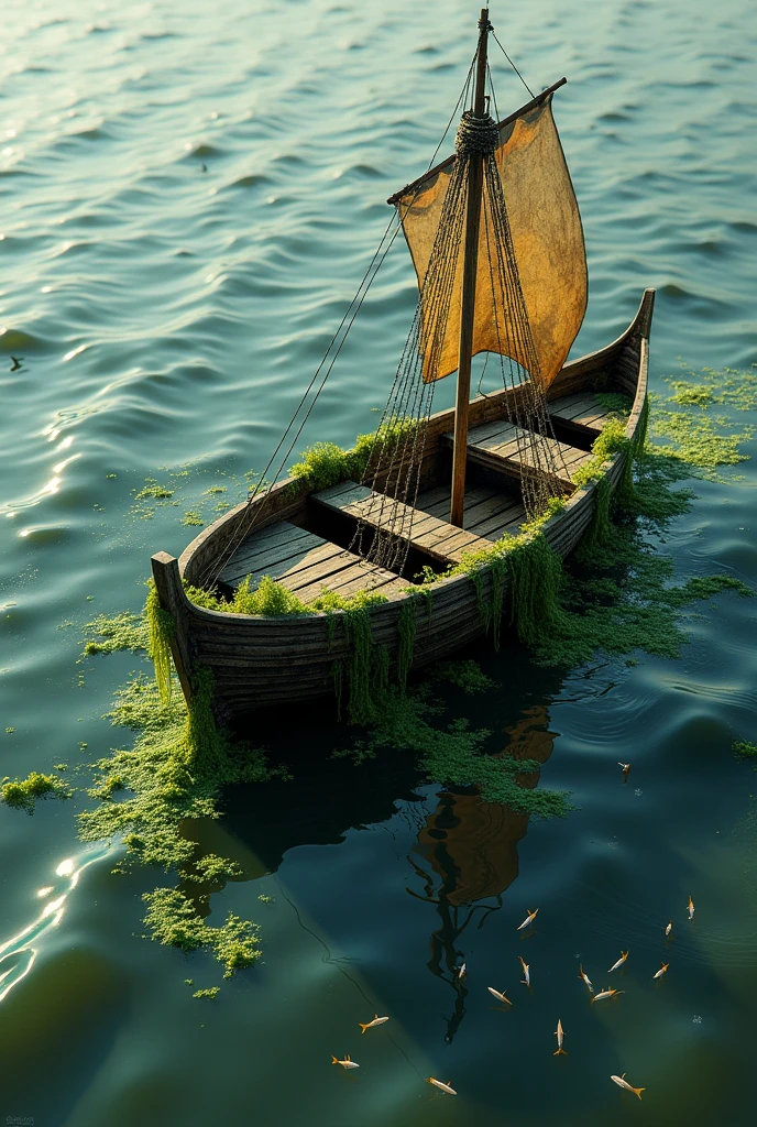 Boat emerging from the water with details of algae and marine life attached in the Rio de la Plata