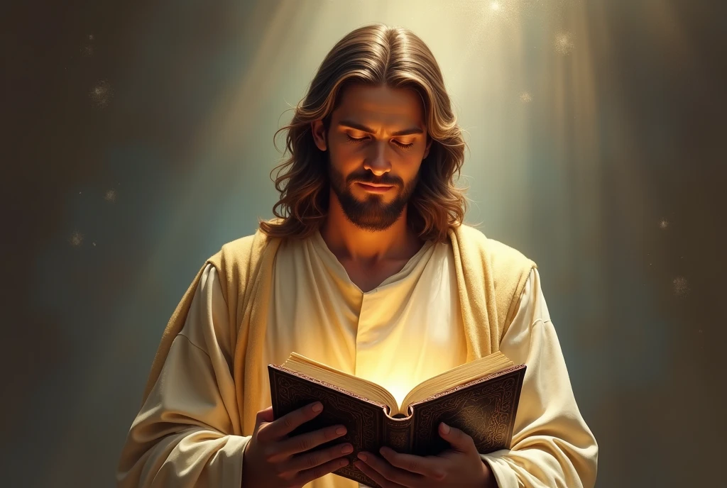 jesus with bible in hand, highlighting the bible