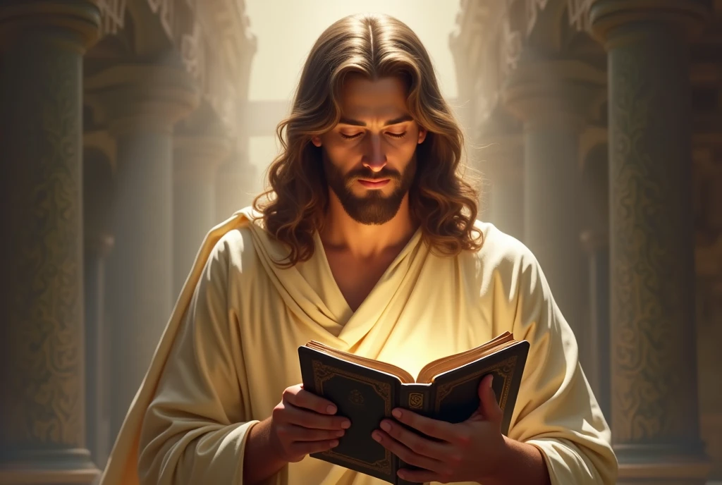 jesus with bible in hand, highlighting the bible