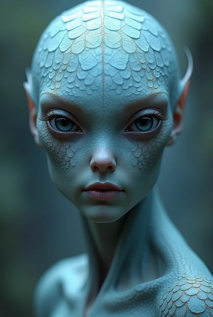 Female Alien Oval Face Blue with Scales Elongated Face 

