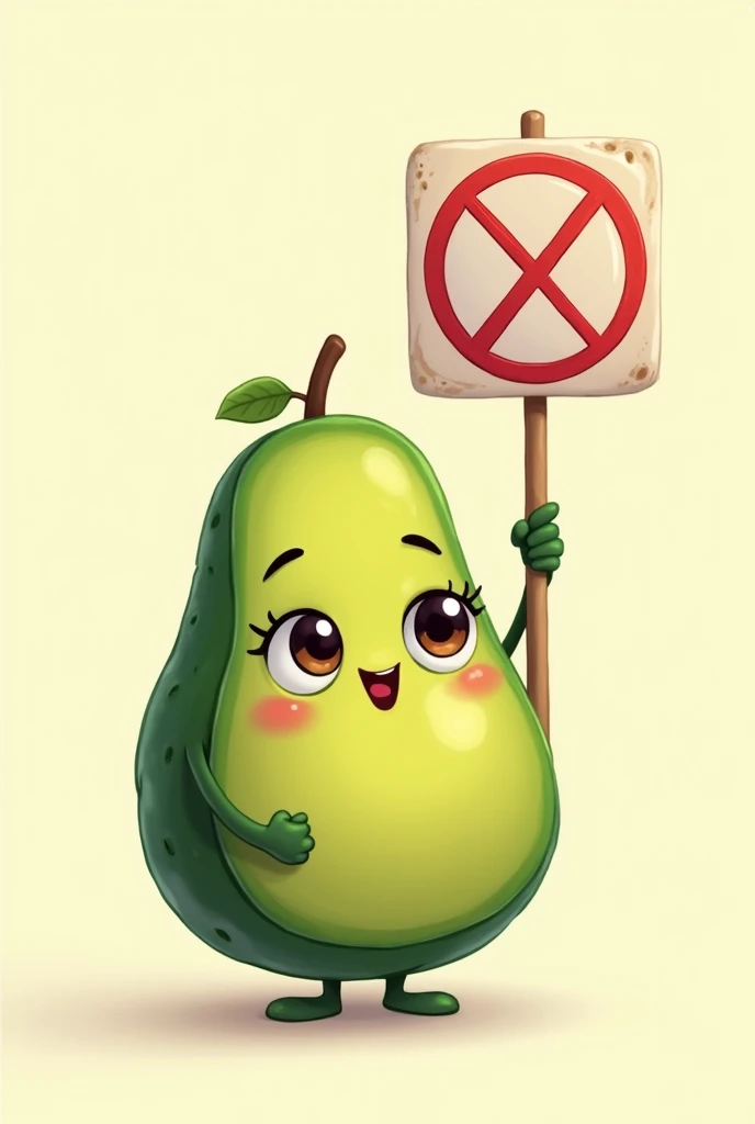 Avocado with eyes holding a sign 🚫