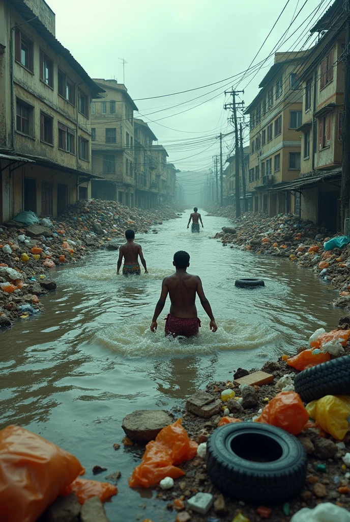 flood in brazil, but in an open scenario, with few things being shown