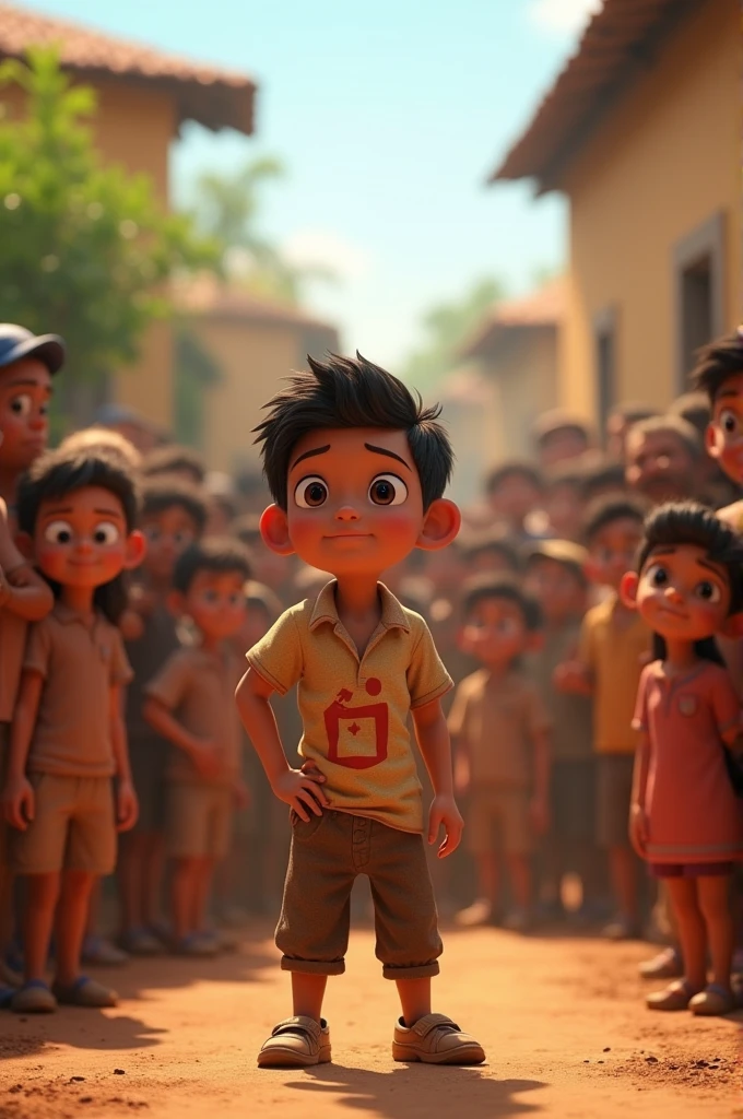 
5. Ali Returning to the Village as a Hero: Ali  returns to his village, where children and villagers greet him with admiration. Ali shares his story, inspiring others, especially the children, to believe in hard work and persistence. The image conveys a warm, encouraging atmosphere 3d animate