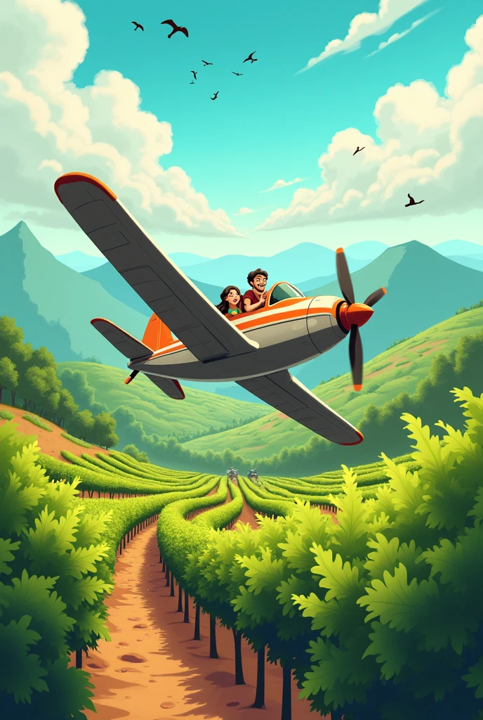 Make a cartoon about a plane crash in a vineyard in Brazil