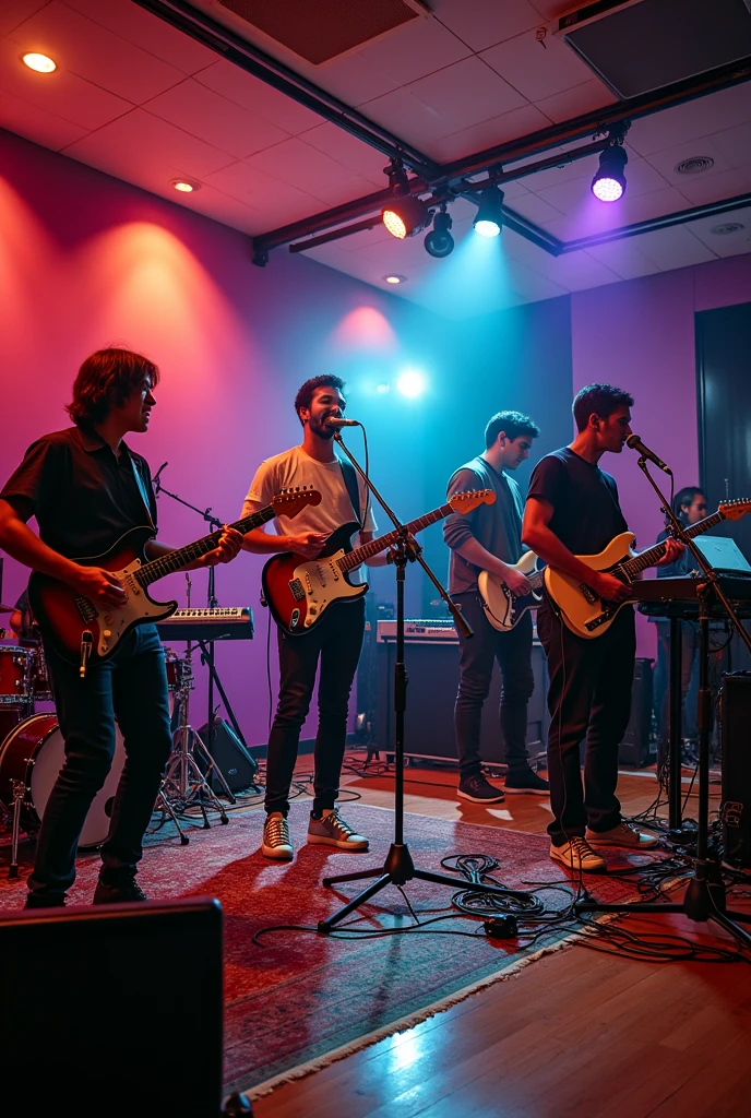 Photo from the recording studio with people during the recording of the track