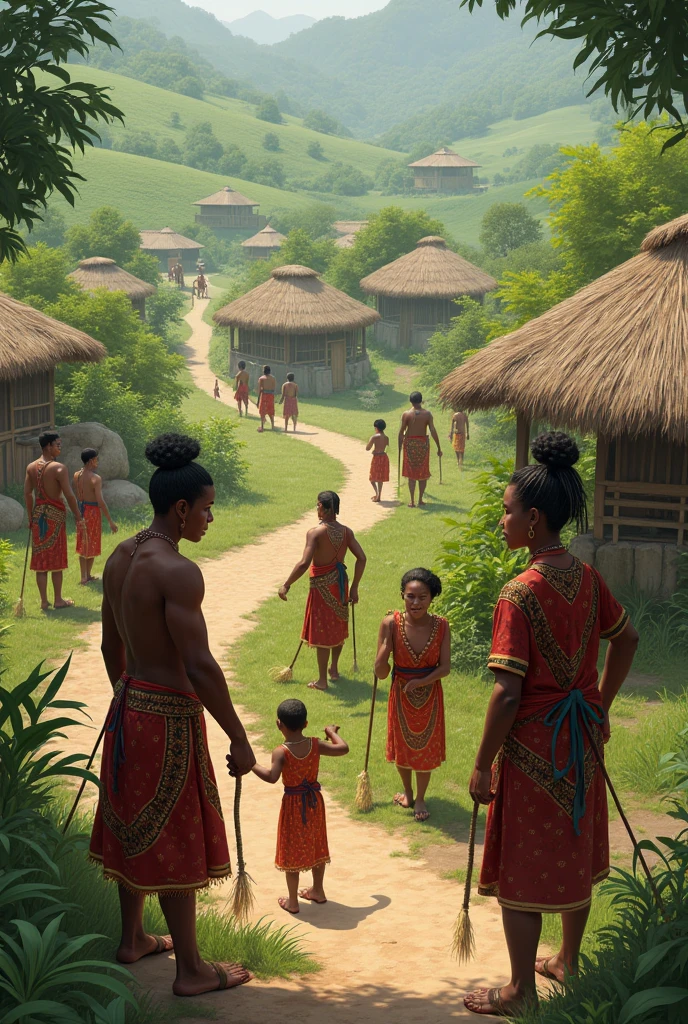 Men and women of the Zenu community in their daily life