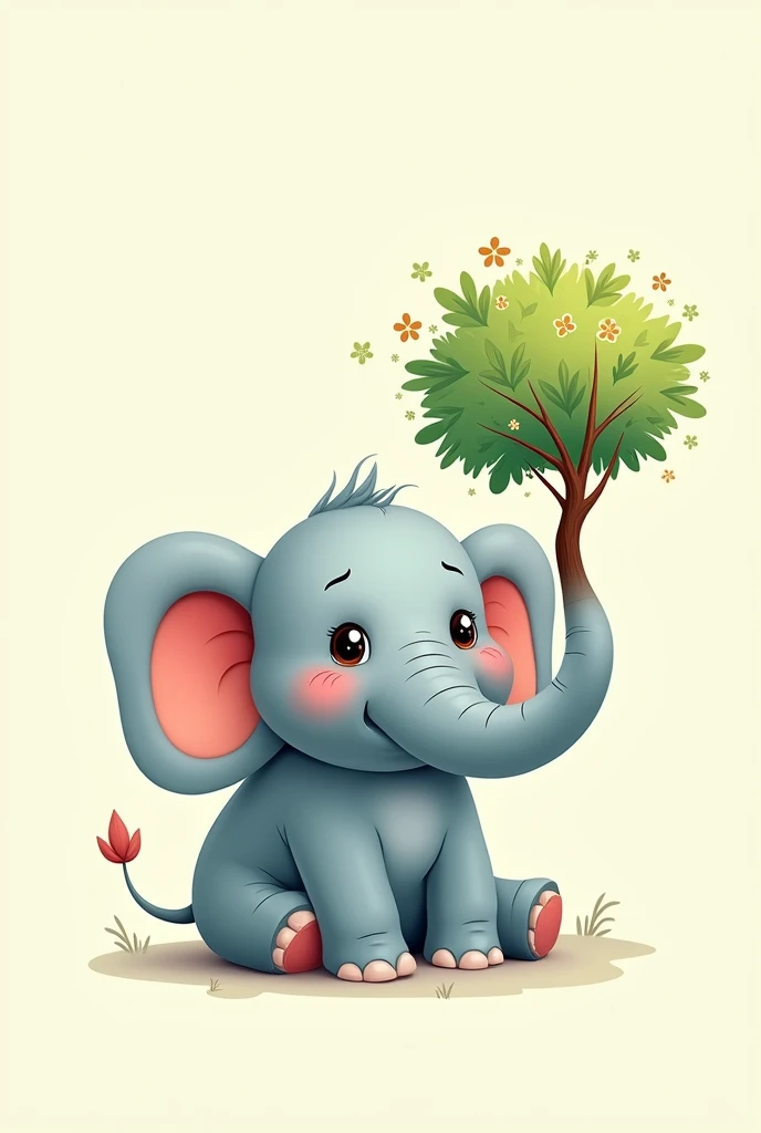 Create a cartoon elephant with a tree in its trunk