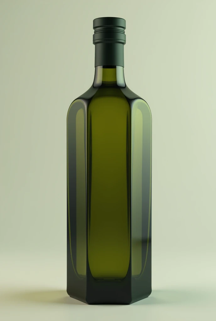Realistic dark transparent green slim oil bottle with octagonal base and body paa mockup, The bottle is like the Olivetto brand.