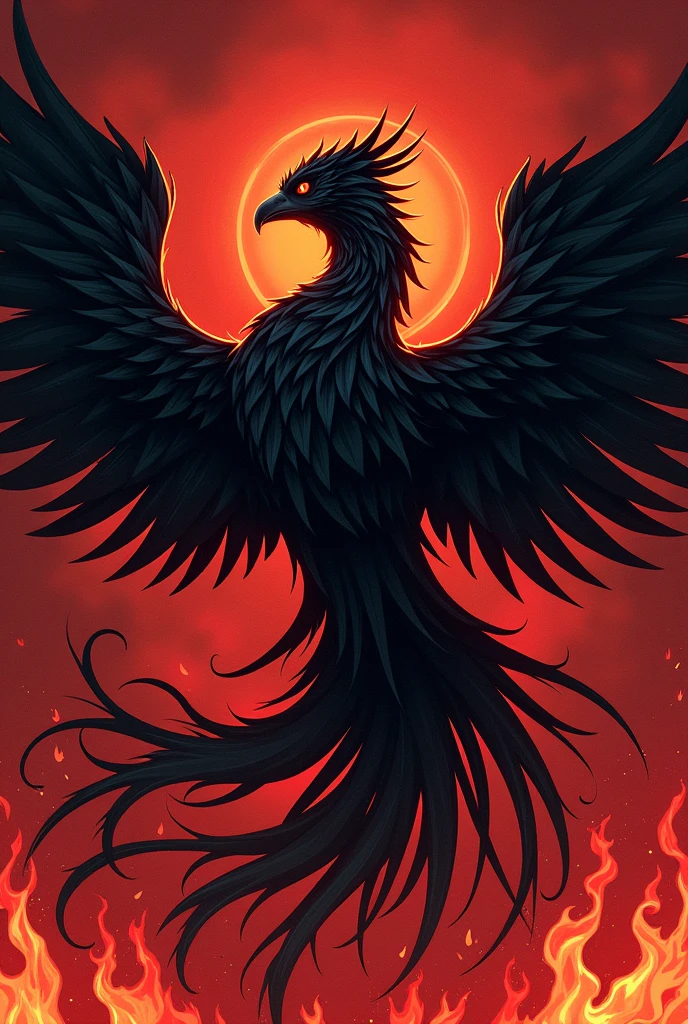 Un phénix renaissant de ses cendres, avec un air sombre et puissant"** : Un phénix stylisé, émergeant des flammes noires et rouges, avec un regard perçant, symbolisant la résilience dans l'adversité.