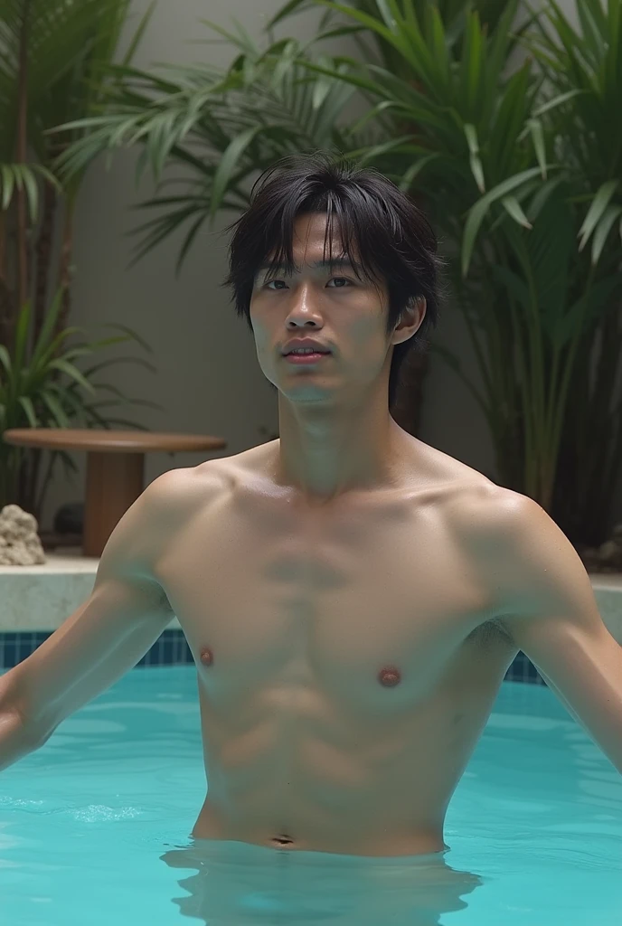 BTS&#39;s Jin in the pool、Completely naked、Full nudity、erection、Completely naked、Huge penis、Naked