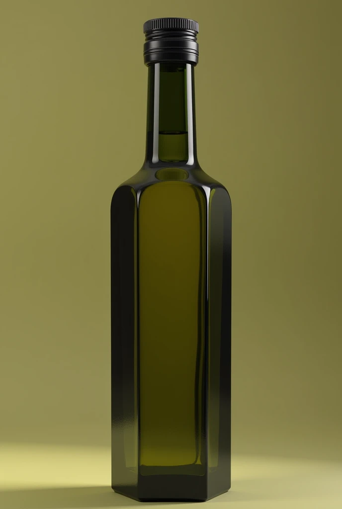 Realistic dark transparent green slim oil bottle with octagonal base and body for mockup, I want the same bottle of Olivetto brand extra virgin olive oil, bottomless 