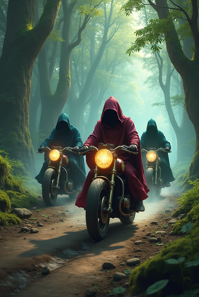 3 wizards on 3 bikes in a forest