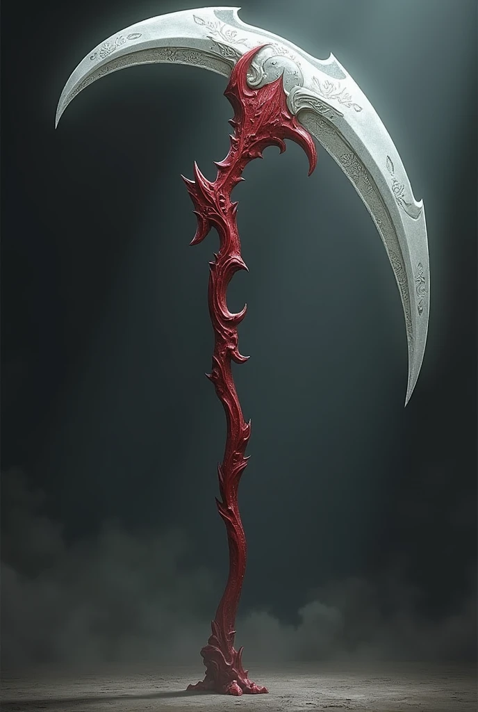 a large white scythe, red.