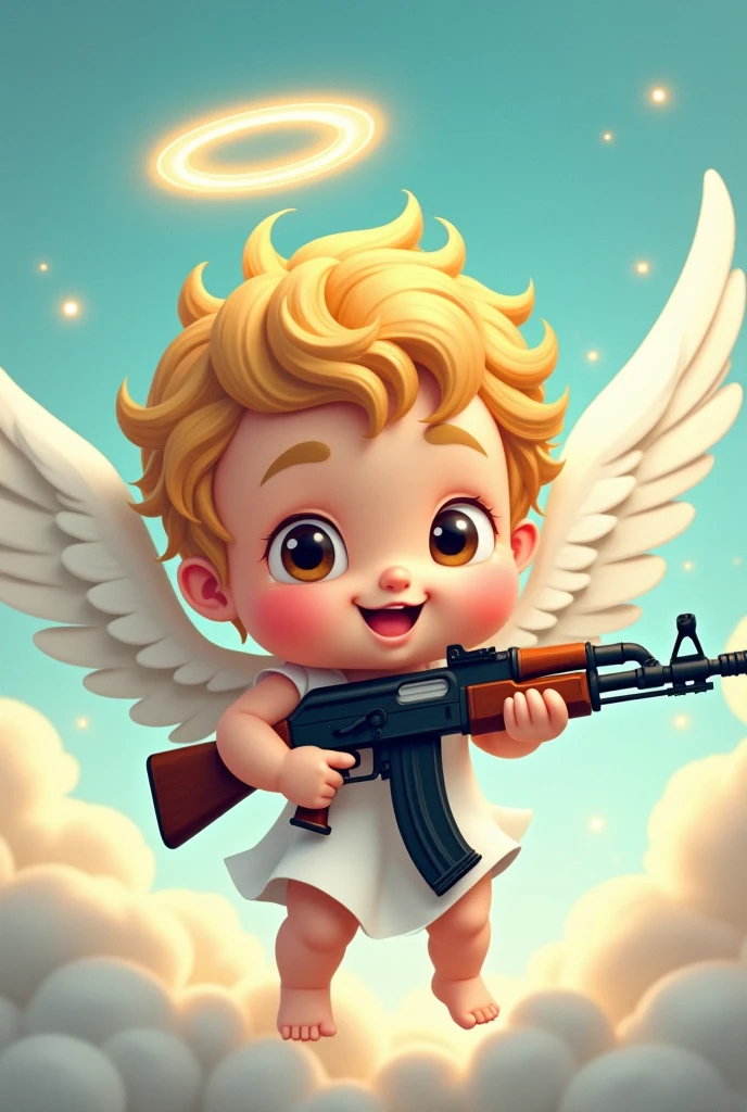 Drawing of angel with ak47 cartoonish