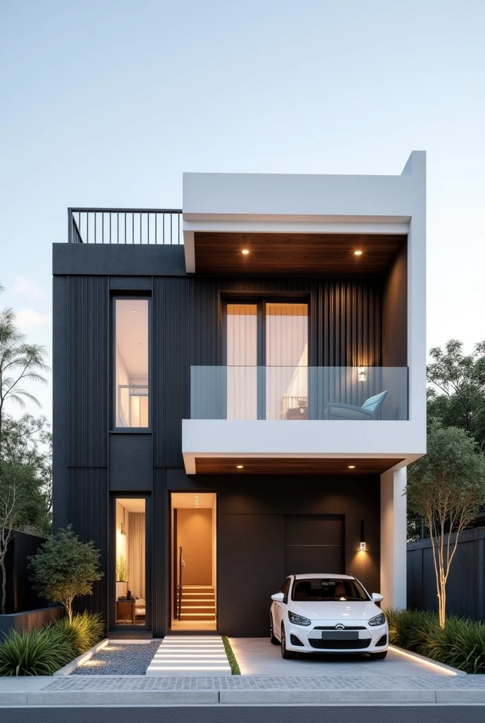 duplex moderne avec un seul etage construit sur 10m de large . avec un balcon et une façade avec des disingne realiste