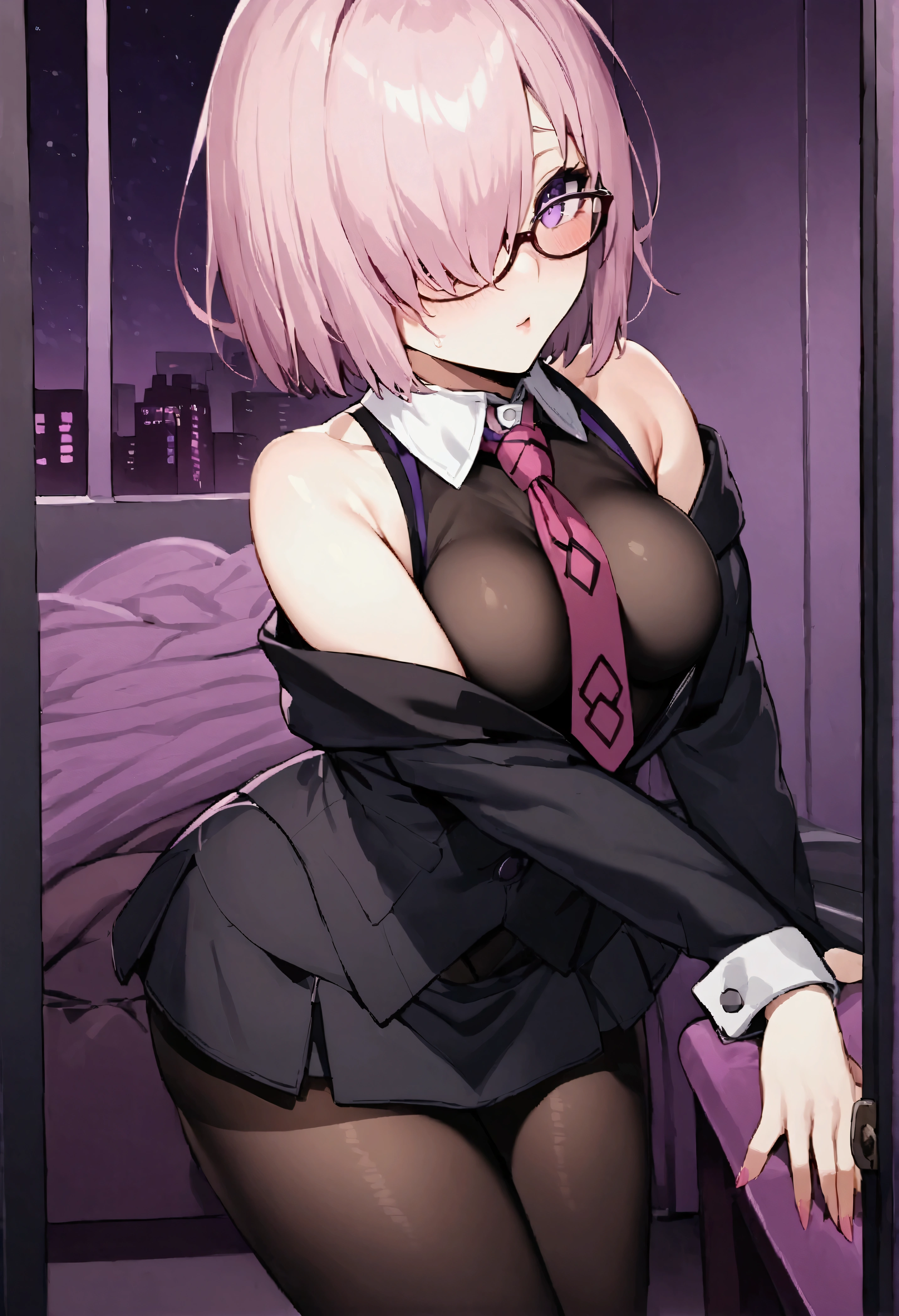 NSFW,masterpiece,Highest quality,High resolution,Very detailed,Mash Kyrielight\(Fate/grandorder\),short hair,Purple Eyes,Pink Hair,(Hair over one eye:1.2),Glasses,(Playboy Bunny),Fishnet tights,Nightlife,cyber punk,casino,Lustful face,Bitter smile,(Prostitute),(Being molested),Being touched,My chest is grabbed,I feel,Customer Service,Reception,Lean on