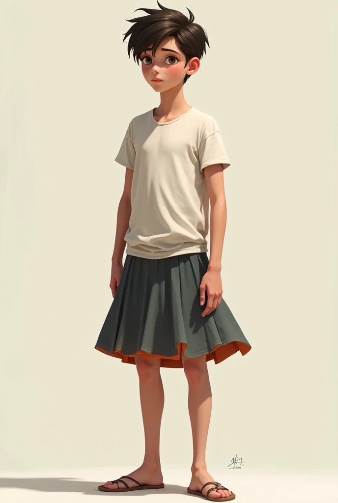 Create a age boy in a skirt