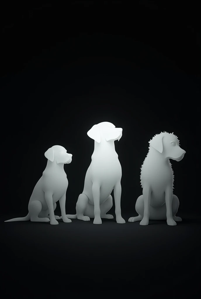 I want a black background image, Inside this you can see two silhouettes of Labrador dogs and one of a curly dog, the white silhouettes