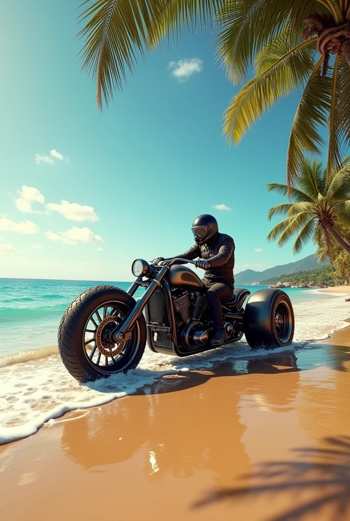 Three-wheeled motorcycle on a beach 