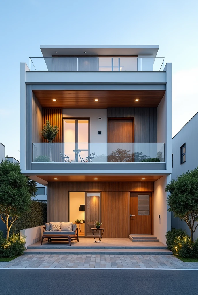 duplex moderne avec un seul etage construit sur 10m de large . avec un balcon et une façade avec des disingne realiste. avec de belle couleur