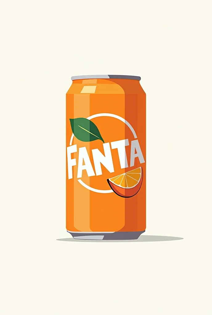 Make a minimalist illustration of an orange-flavored Fanta can with a white background