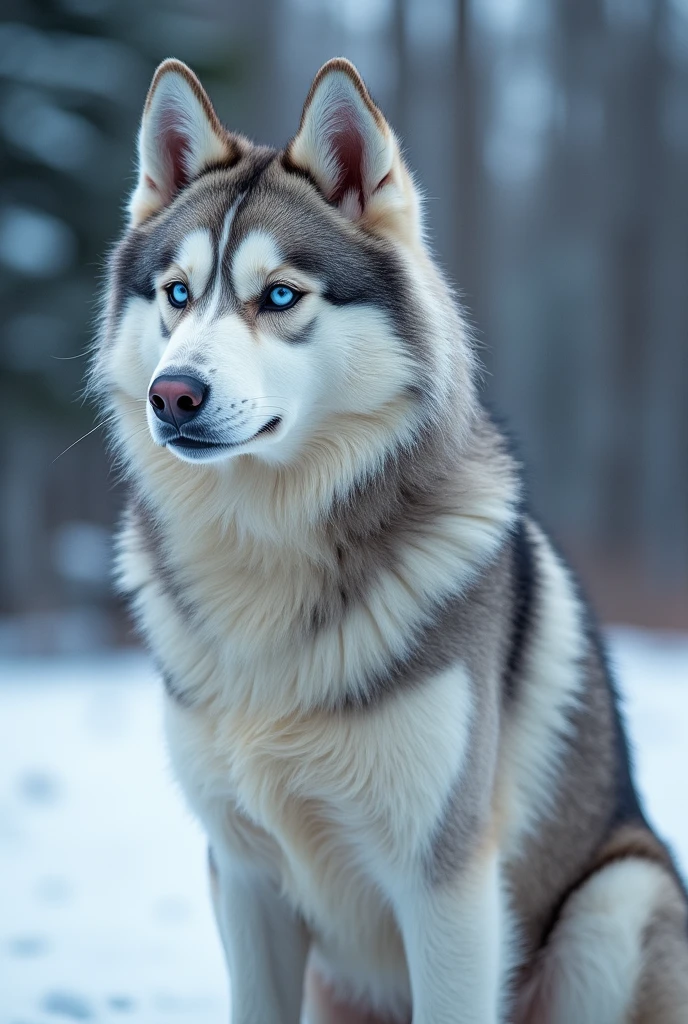 husky siberiano, Medium size, White and gray fur, blue eyes.