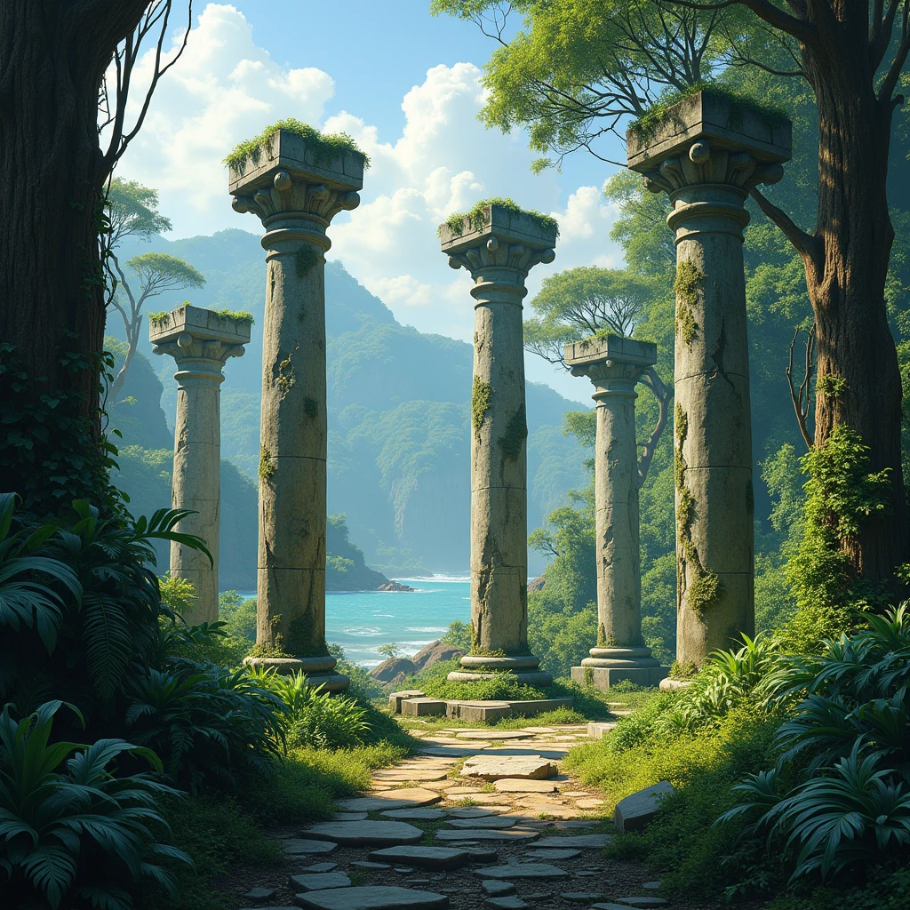 Broken columns of Geph. Monuments located within the coastal jungles of Liberia. No one knows how old the columns of Geph are, but they are mentioned in the writings of Teh Atht, a great wizard from the primal land of Theem'hdra.