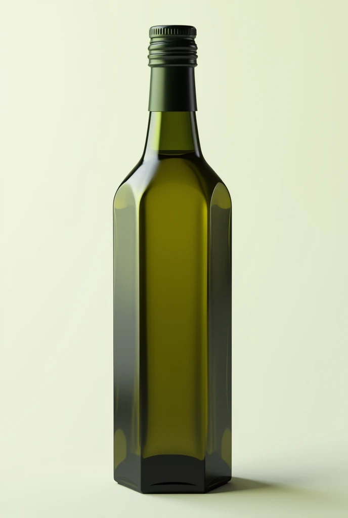 Realistic dark transparent green slim oil bottle with octagonal base and body for mockup, I want the same bottle of Olivetto brand extra virgin olive oil, that the bottle has the same characteristics as the Olivetto brand, but is thinner in the middle, bottomless, that the file type is adobe photoshop