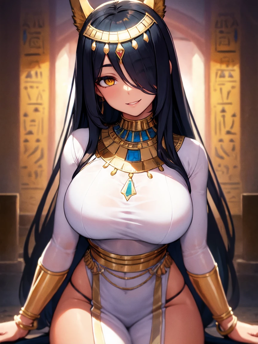 score_9, score_8_superior, score_7_superior, score_6_superior, One girl, 1Other, Animal ears, Put your arms behind your back, Black Hair, Black nails, blue eyes, Blunt bangs, chest, Mouth closed, Earrings, Egyptian, hand superior, Humanization, jewelry, large chest, Long Hair, View your viewers, mouth Veil, Manicure, belly button, See through, Side Lock, Simple Background, Stomach, Usek Color, Veil, White Background,