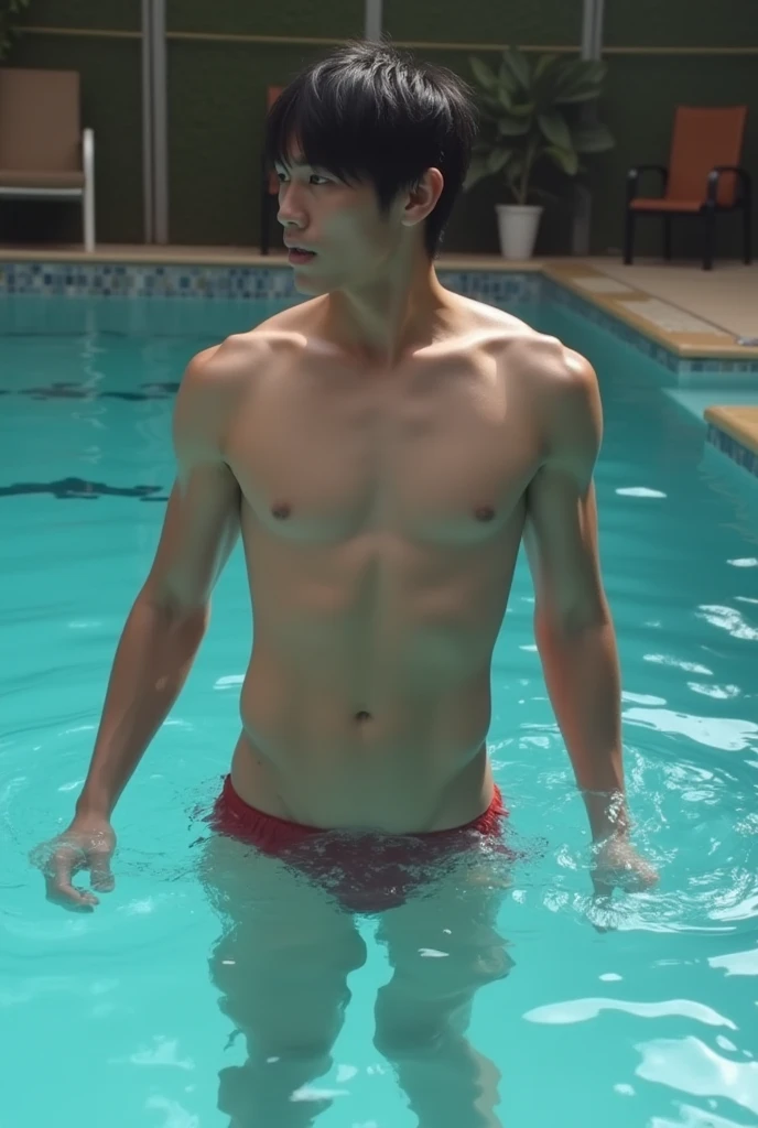 BTS's Jin in the pool、Completely naked、Full nudity、erection、Completely naked、Huge penis、Naked