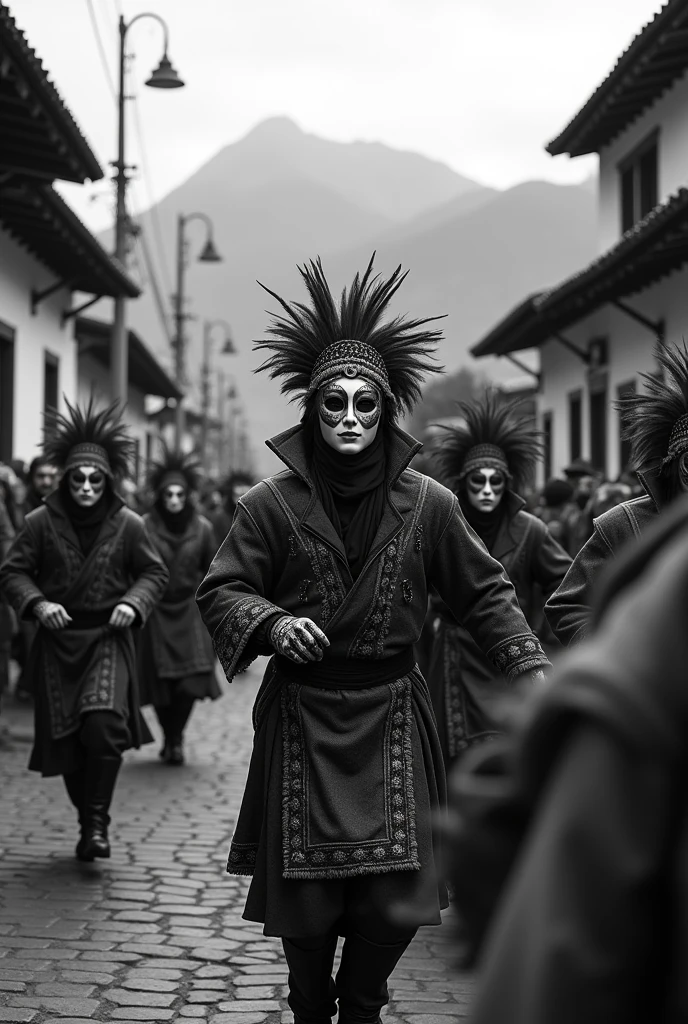 full body, plague doctor, posing a picture with local peoples, captured in black and white, 1900s photograph, detailed, gelatine silver print, add noise, old photo effect