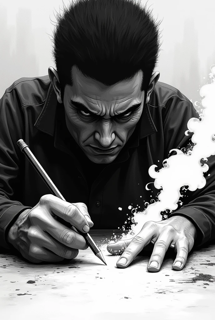 A person writing harder, rougher, the pencil catches fire even more
