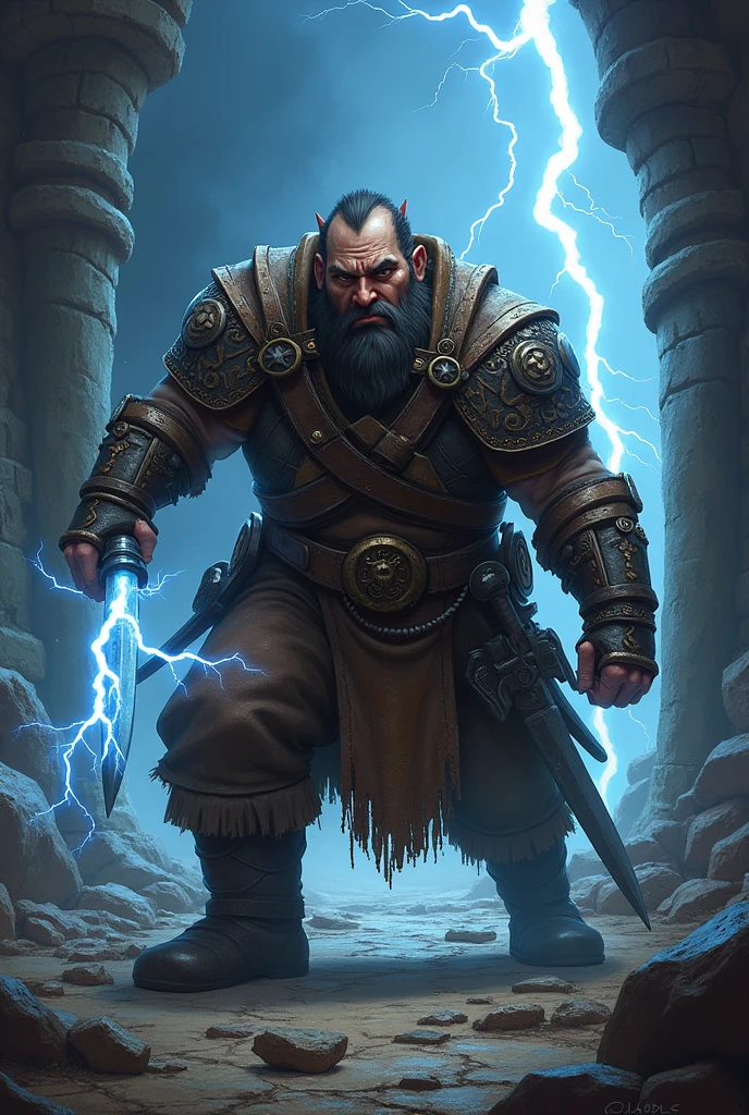 Create a dwarf rogue that has lightning powers.