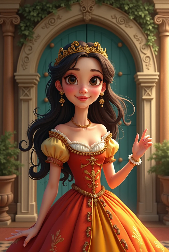 Female character in Renaissance style cartoon clothing