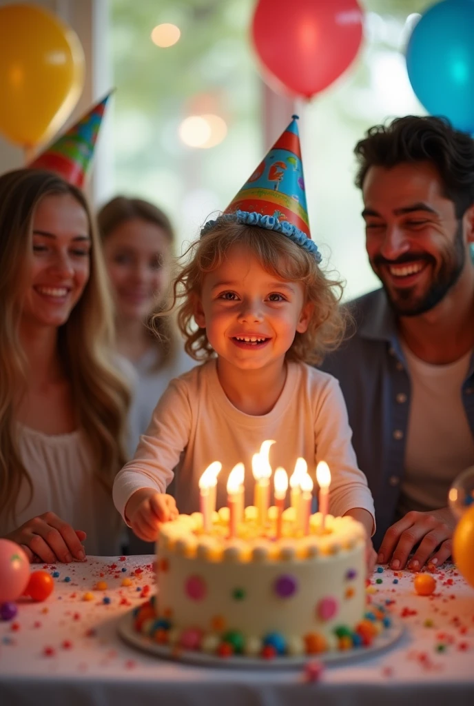 Create a photo of a happy child celebrating a birthday 
