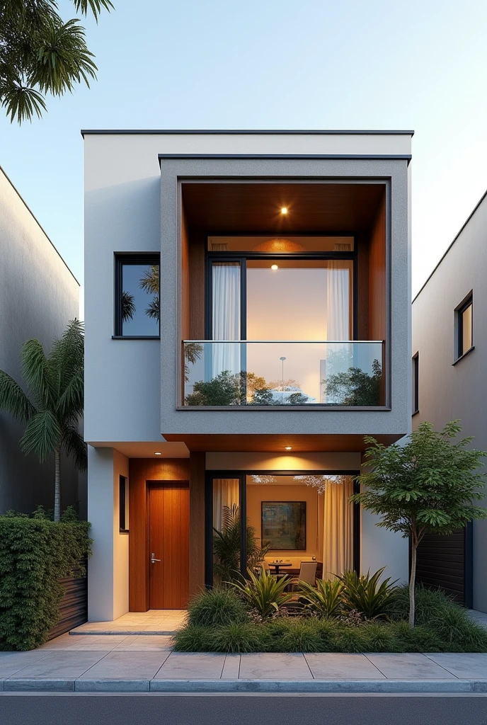 duplex moderne avec un seul etage construit sur 10m de large . avec un balcon et une façade avec des disingne realiste. avec de belle couleur . dans la journée